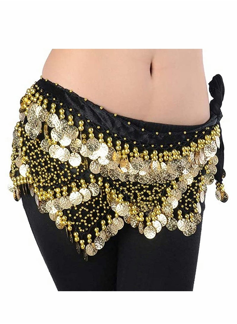Generic - Belly Dance Hip Scarf with Sequins and Coins for Performance and Practice, Perfect for Zumba and Yoga Classes, Includes 3 Pairs of Finger Cymbals - Image 1