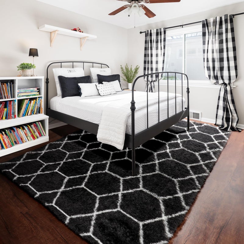 ONASAR 8x10 Area Rugs for Living Room, Fluffy Black and White Bedroom Rug, Geometric Boho Large Soft Plush Shaggy Fuzzy Floor Carpet for Nursery Kids Classroom Playroom Dorm Home Decor - Image 5