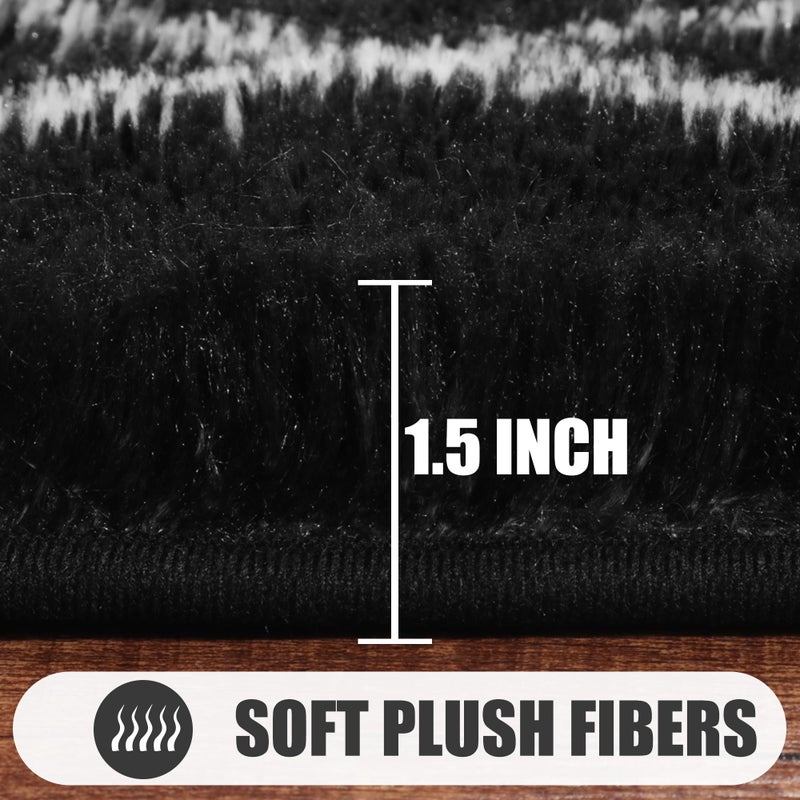ONASAR 8x10 Area Rugs for Living Room, Fluffy Black and White Bedroom Rug, Geometric Boho Large Soft Plush Shaggy Fuzzy Floor Carpet for Nursery Kids Classroom Playroom Dorm Home Decor - Image 4