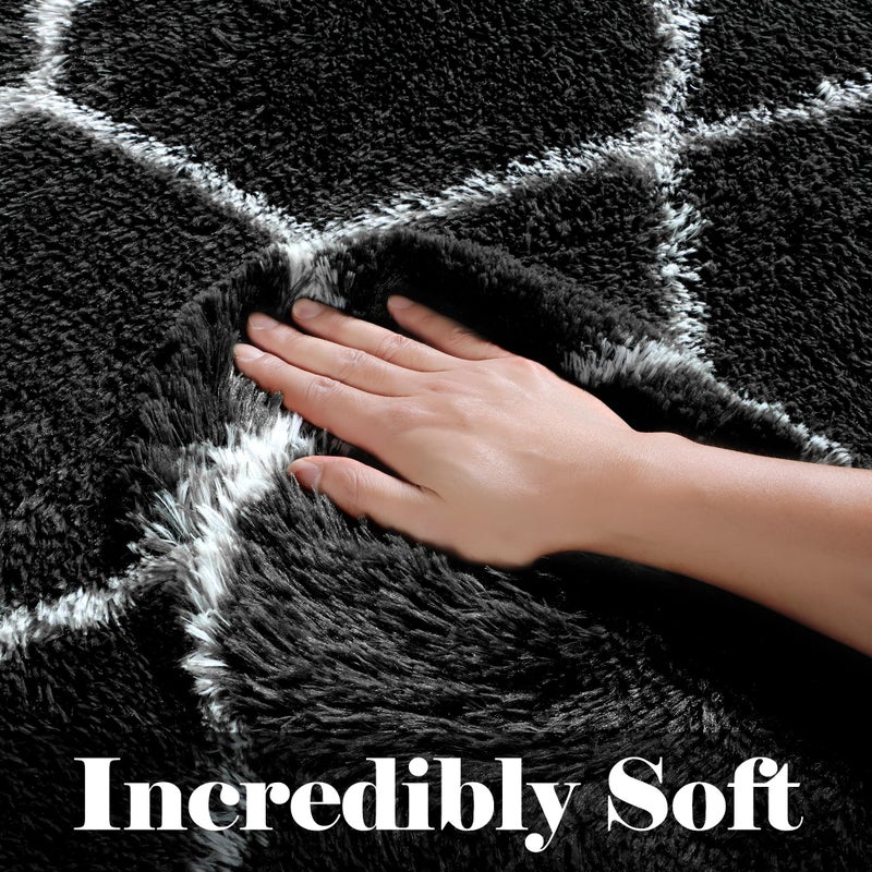 ONASAR 8x10 Area Rugs for Living Room, Fluffy Black and White Bedroom Rug, Geometric Boho Large Soft Plush Shaggy Fuzzy Floor Carpet for Nursery Kids Classroom Playroom Dorm Home Decor - Image 2
