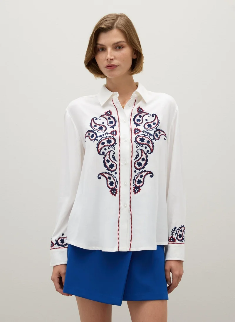 Ovs OVS White Embroidered Regular Fit Shirt