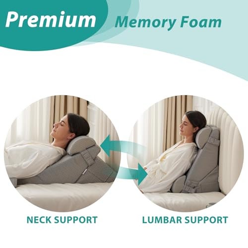 Bedluxe Adjustable 4pcs Bed Wedge Pillow Set, Memory Foam Wedge Pillows Post Surgery for Back, Neck, Leg Pain Relief, Pillow Wedge for Sleeping, Sitting up in Bed, Acid Reflux and GERD, Grey - Image 4