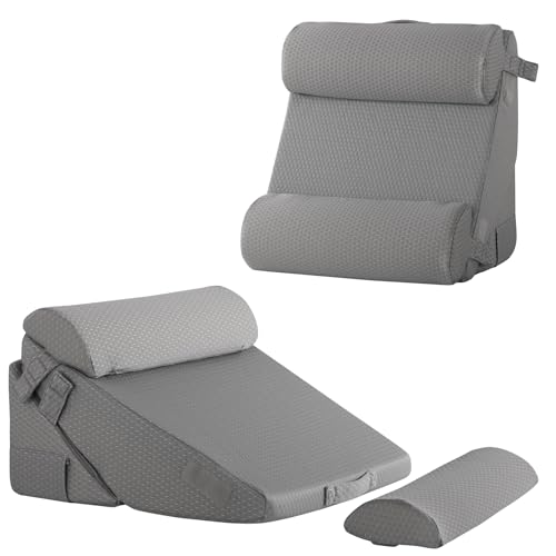 Bedluxe Adjustable 4pcs Bed Wedge Pillow Set, Memory Foam Wedge Pillows Post Surgery for Back, Neck, Leg Pain Relief, Pillow Wedge for Sleeping, Sitting up in Bed, Acid Reflux and GERD, Grey - Image 1