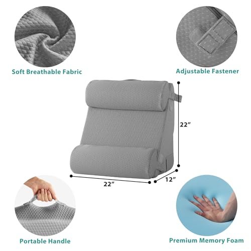 Bedluxe Adjustable 4pcs Bed Wedge Pillow Set, Memory Foam Wedge Pillows Post Surgery for Back, Neck, Leg Pain Relief, Pillow Wedge for Sleeping, Sitting up in Bed, Acid Reflux and GERD, Grey - Image 5