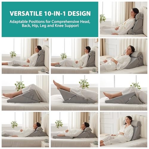 Bedluxe Adjustable 4pcs Bed Wedge Pillow Set, Memory Foam Wedge Pillows Post Surgery for Back, Neck, Leg Pain Relief, Pillow Wedge for Sleeping, Sitting up in Bed, Acid Reflux and GERD, Grey - Image 3