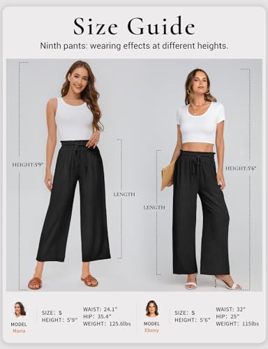 UEU Woman Wide Leg Pants Summer Linen High Waist Cropped Pants Lounge Palazzo Trousers 2024 Trendy Teacher Outfits- 25" Inseam (Black, M) - Image 2