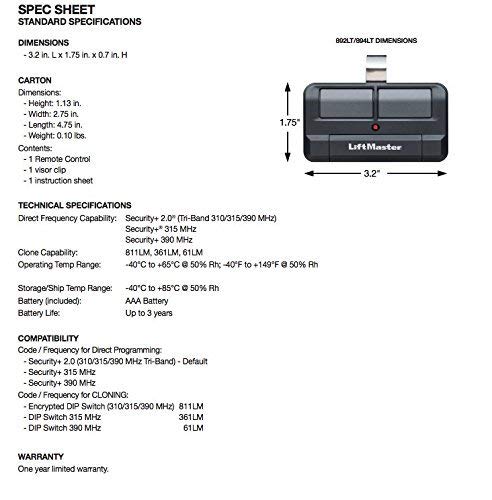 LiftMaster ليفت ماستر 892LT زرّين للأمان+ 2.0 تعلم تشغيل باب المرآب عن بُعد - متوافق فقط مع أجهزة فتح باب المرآب ليفت ماستر للأمان+ 2.0 مع زر برمجة أصفر - عبوة من 1 - Image 4