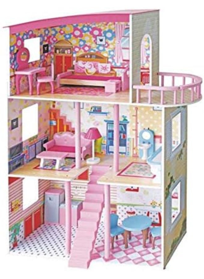 Rainbow Toys - Wooden DollHouse Kit DIY Toy Realistic 3D with Furnitures Birthday Gift For Girl 75 * 30 * 110 CM - Image 1