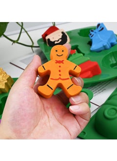 HASTHIP HASTHIP® Christmas Silicone Chocolate Molds, Candy Baking Moulds, 3D Snowflake Cane Snowman Xmas Tree Gingerbread Man Santa Claus Gift Box Shape Mold for DIY Handmade Soap Candles Jello  - Image 3
