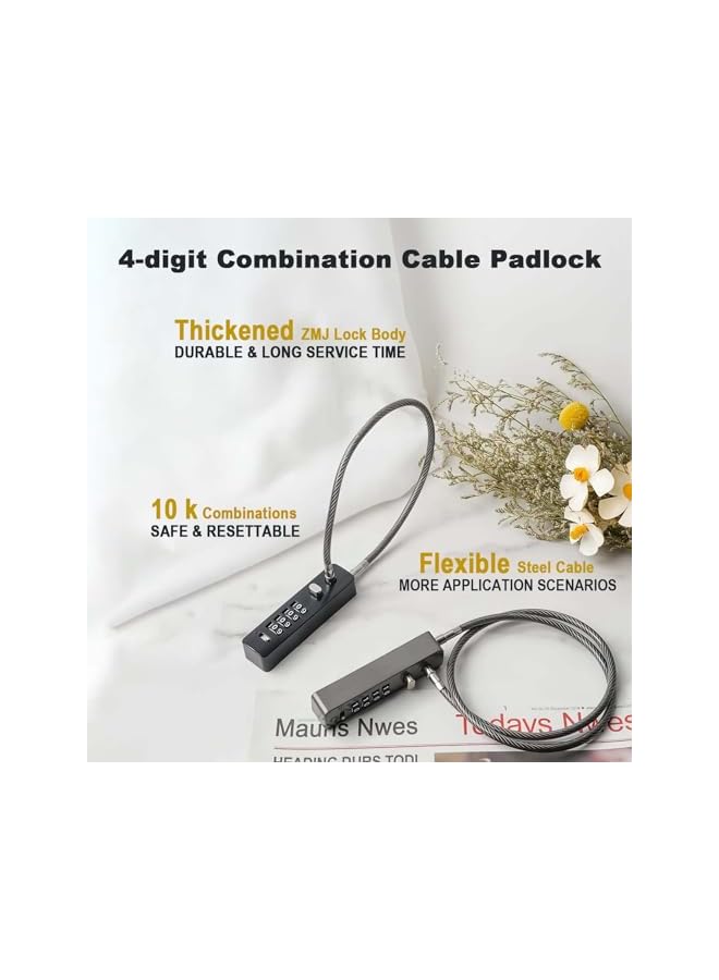 PROMASS Cable Locks, 23-3/5 Inch Length Steel Cable Rope 4-Digit Combination Lock with Resettable Code for Bikes, Lockers, File Cabinets, Wardrobes, Small Fences - Image 2