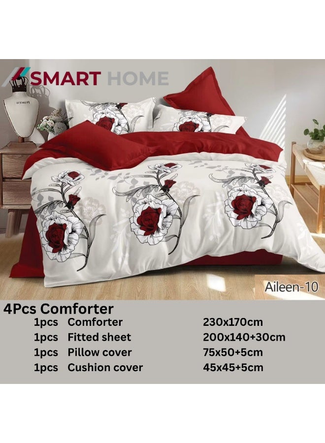 SMART HOME 4-Piece Single Bed Set with Luxurious Filling – Includes a Quilted Comforter, Fitted Sheet, 1 Pillowcase, and 1 Square Cushion Cover – Soft and Comfortable Single Bed Set for Sleeping – Suitable for Bedrooms and Hotels – All-Season Sleeping Set – Quilt Size: 230x170 cm – Made from High-Quality Microfiber - Image 2