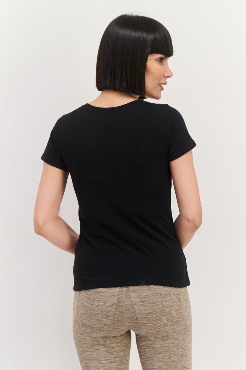 SKECHERS Women Sportswear Fit Short Sleeve Training T-Shirt, Black  - Image 3