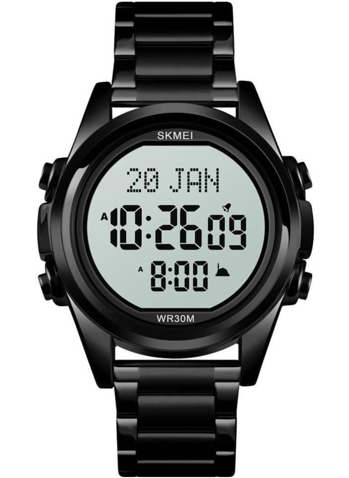 SKMEI - SKMEI Men's -1667 Stainless Steel Back Digital Alfajr Azan Prayer Wrist Watch - 44 mm - Black - Image 1