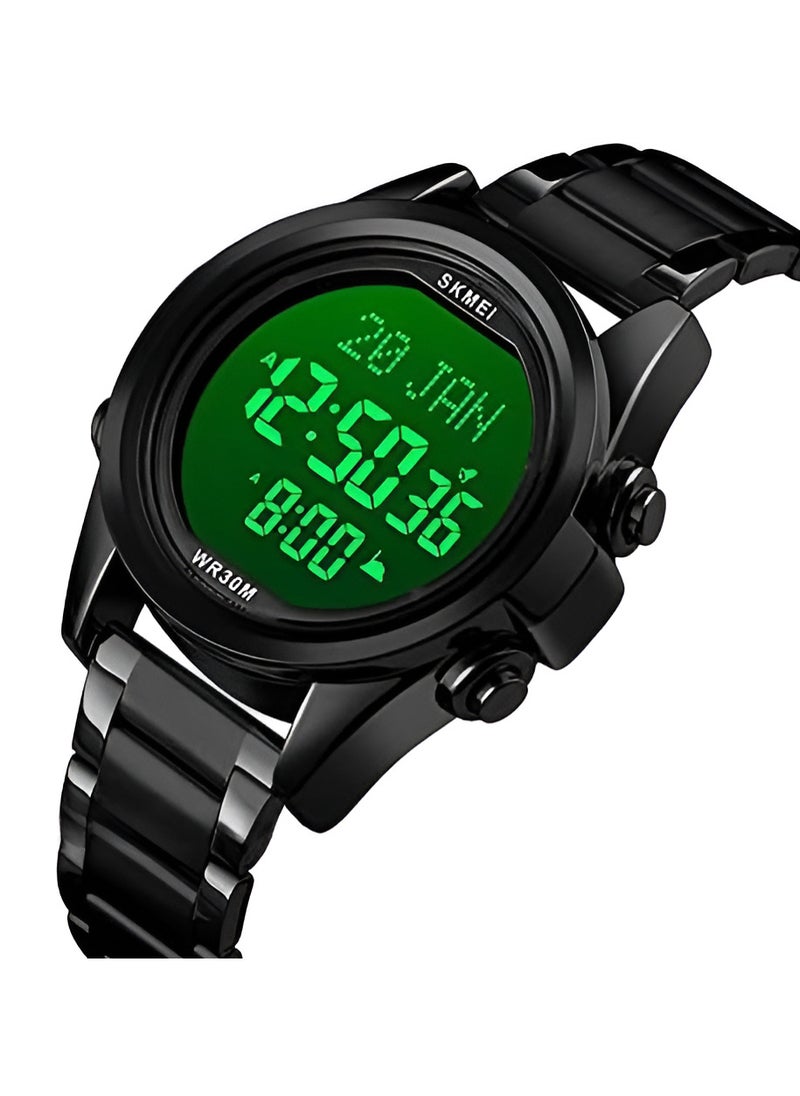 SKMEI - SKMEI Men's -1667 Stainless Steel Back Digital Alfajr Azan Prayer Wrist Watch - 44 mm - Black - Image 1