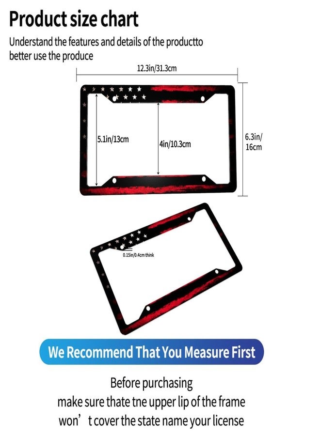 CTVSLFU License Plate Frame 2 Pack Aluminum Metal Rust-Proof Front & Rear Car Tag Holder with 4 Holes, Universal Car Accessories with Screws for Men & Women - 002 Black Red American Flag - Image 3