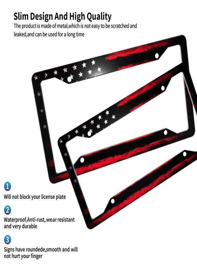 CTVSLFU License Plate Frame 2 Pack Aluminum Metal Rust-Proof Front & Rear Car Tag Holder with 4 Holes, Universal Car Accessories with Screws for Men & Women - 002 Black Red American Flag - Image 2