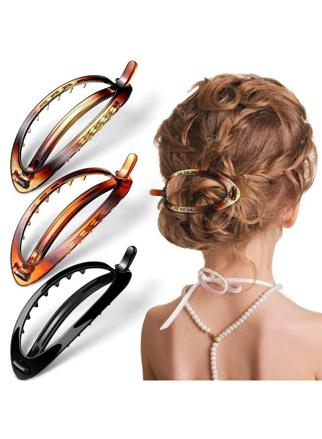 Yilloog 3 Pieces French Hair Barrette Clip Oval French Clips For Hair Flexible Ponytail Holder Plain Strong Grip Closure Barrettes Styling No Metal Hair Accessories For Women Girls 3 Colors - Image 1