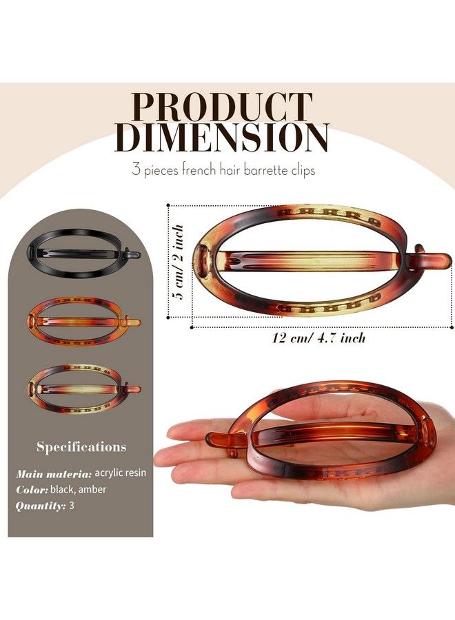 Yilloog 3 Pieces French Hair Barrette Clip Oval French Clips For Hair Flexible Ponytail Holder Plain Strong Grip Closure Barrettes Styling No Metal Hair Accessories For Women Girls 3 Colors - Image 3