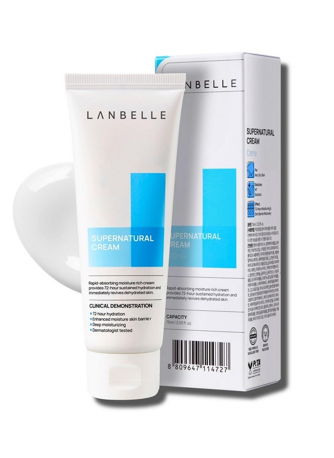 Lanbelle - Supernatural Hydrating Facial Cream 2.53 Oz Vegan 72Hour Super Long Face Moisturizer 14% Phytomucin Skinbarrier Daily Face Lotion Sensitive Dry Skin Noncomedogenic Noscent No Chemicals - Image 1