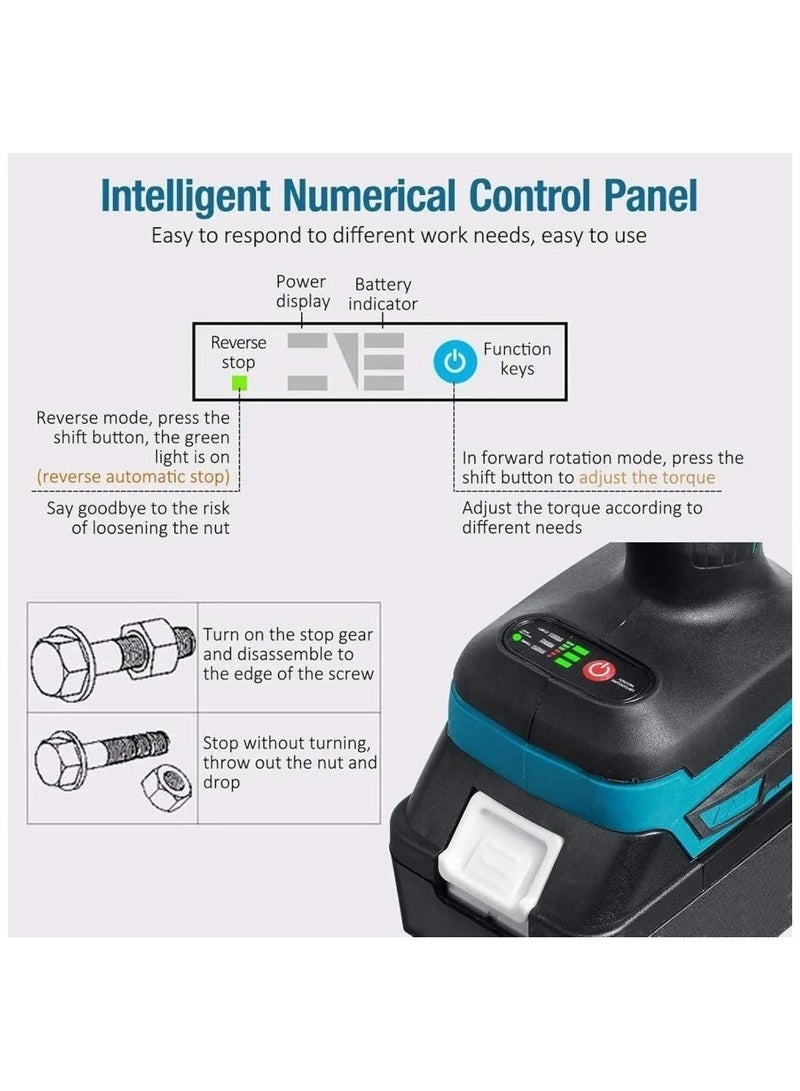 دينكس مفتاح ربط كهربائي لاسلكي من DENX طراز DX2568 - أداة قوية تعمل بالبطارية بقدرة 500 واط، دوران ثنائي الاتجاه، ظرف بدون مفتاح، مصباح LED، تصميم مدمج ومتين للاستخدام المنزلي، أعمال الصيانة المنزلية، السيارات وورش العمل. - Image 3