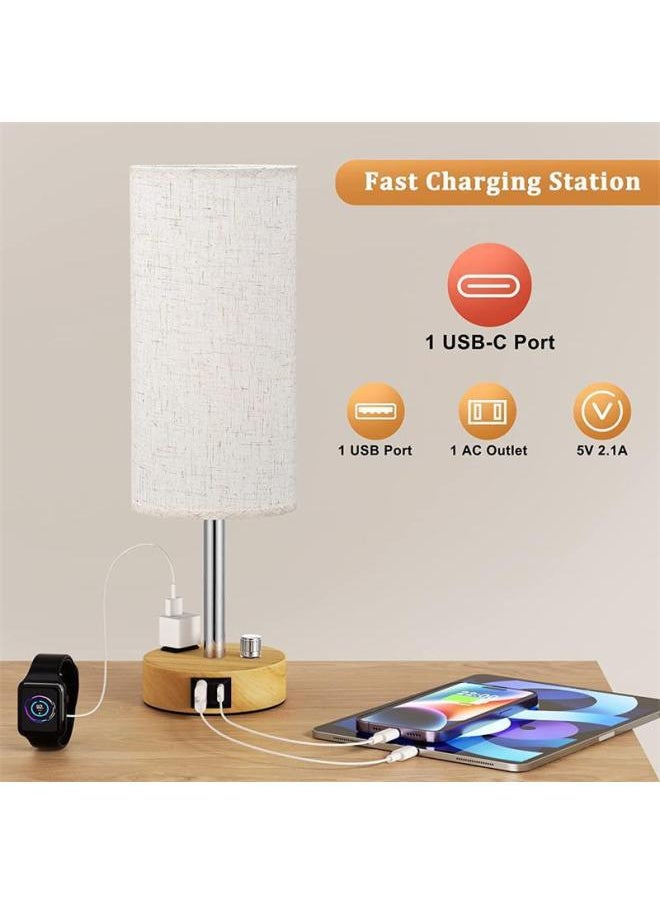 Exclusive For Linen Round Table Lamp Knob Dimmer Switch A C USB Function Bedside Lamp 2 Hole AC-Light Source Power:US Gauge + Special Dimming Bulb-Light Color:Gray Cloth