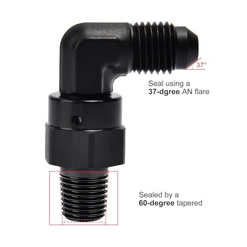 EVIL ENERGY 4AN Male Flare to 1/8" NPT 90 Degree Swivel Fitting Adapter Aluminum Black - Image 3