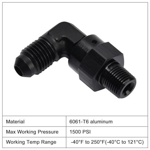 EVIL ENERGY 4AN Male Flare to 1/8" NPT 90 Degree Swivel Fitting Adapter Aluminum Black - Image 4
