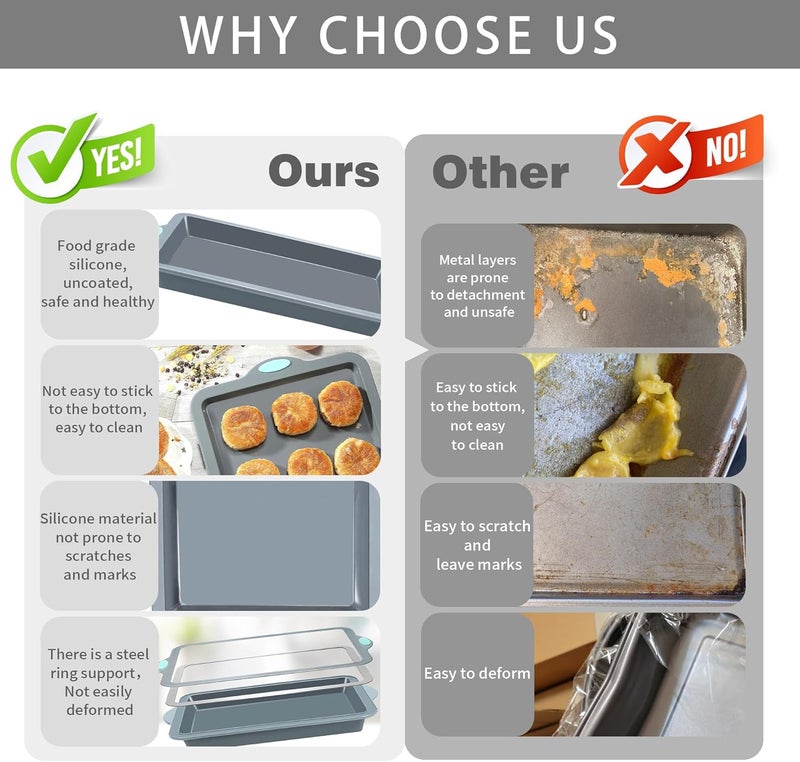 To encounter 8 in 1 Silicone Baking Set - 6 Cake Molds - 2 Silicone Baking Mat, Nonstick Cookie Sheet, Cake Muffin Bread Pan with Grips and Metal Reinforced Frame More Strength, Light Grey - Image 5