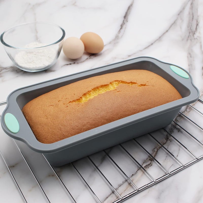 To encounter 8 in 1 Silicone Baking Set - 6 Cake Molds - 2 Silicone Baking Mat, Nonstick Cookie Sheet, Cake Muffin Bread Pan with Grips and Metal Reinforced Frame More Strength, Light Grey - Image 2