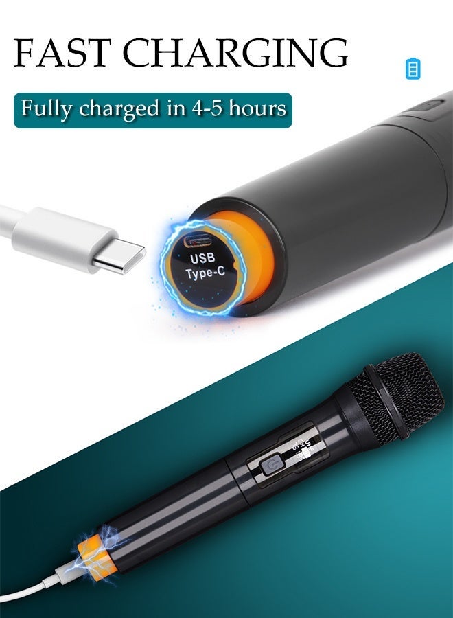 DUNISO Wireless Microphone,Metal Professional UHF Cordless Dynamic Mic,Universal Portable Handheld Dynamic Microphone,with Rechargeable Receiver,Plug and Play,Shockproof and Durable,for Amplifier, PA System, Singing Karaoke Machine,160 ft Range - Image 5