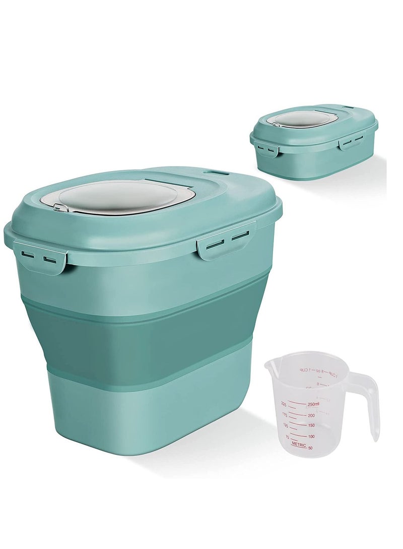 MIXDE Cereal Rice Food Storage Containers, Collapsible 20 to 50 Lbs Dispenser Bin with Rolling Wheel Airtight Locking Lid, Dog Pet Cat Flour Sugar Plastic Leakproof Sealable (Green) - Image 1