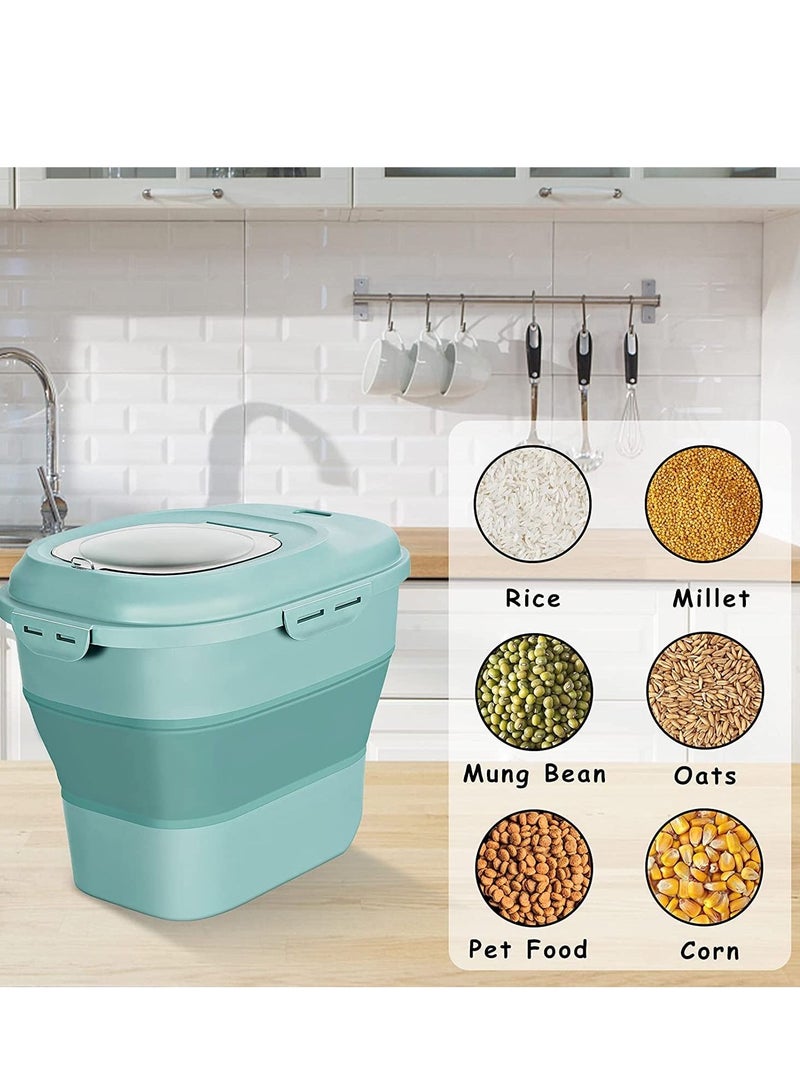MIXDE Cereal Rice Food Storage Containers, Collapsible 20 to 50 Lbs Dispenser Bin with Rolling Wheel Airtight Locking Lid, Dog Pet Cat Flour Sugar Plastic Leakproof Sealable (Green) - Image 5