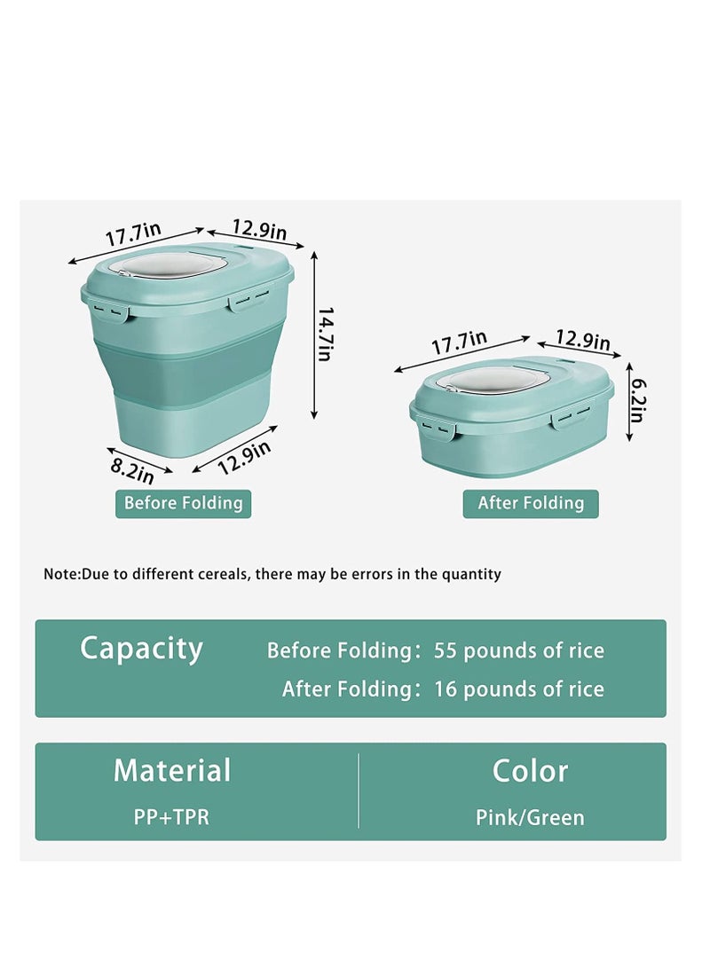 MIXDE Cereal Rice Food Storage Containers, Collapsible 20 to 50 Lbs Dispenser Bin with Rolling Wheel Airtight Locking Lid, Dog Pet Cat Flour Sugar Plastic Leakproof Sealable (Green) - Image 2