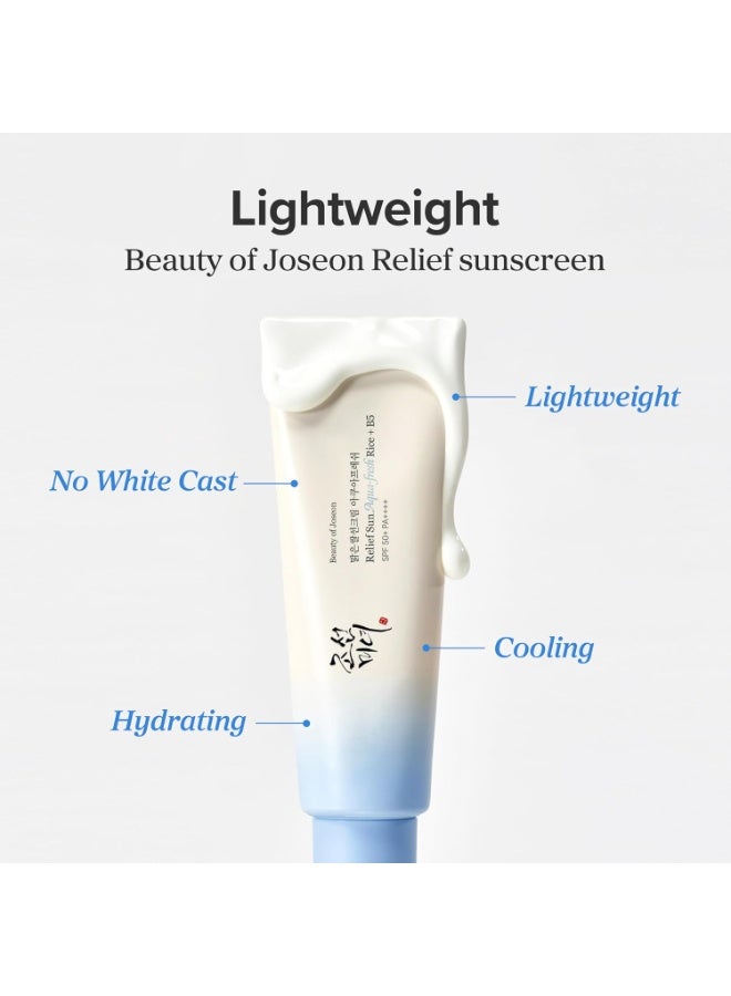 بيوتي اوف جوسون واقي شمس رليف صن أكوا-فريش الأرز + B5 للوجه مرطب شمس مع SPF 50 PA++++ واقي شمس كوري للعناية بالبشرة 50 مل، 1.69 أونصة سائلة عبوة من 2 - Image 5