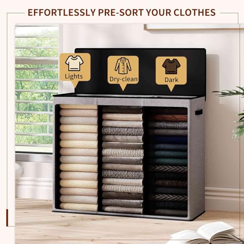 Relefree laundry hamper 3 section,180L large laundry basket for laundry sorting,Clothes Hamper with 3 Removable Bags,laundry hamper with lid, ideal for Bedroom,Bathroom,Dorm,Laundry Room,Grey - Image 4