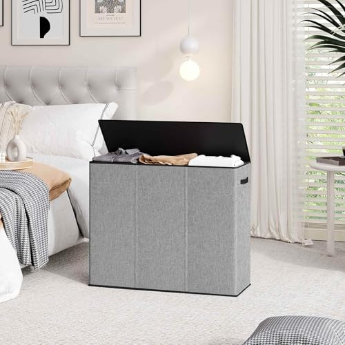 Relefree laundry hamper 3 section,180L large laundry basket for laundry sorting,Clothes Hamper with 3 Removable Bags,laundry hamper with lid, ideal for Bedroom,Bathroom,Dorm,Laundry Room,Grey - Image 2