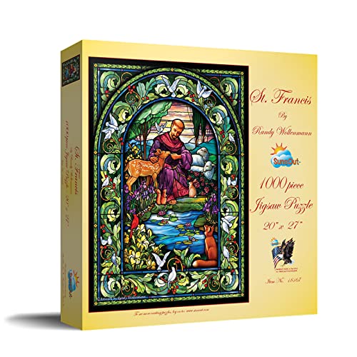 SUNSOUT INC - سانت فرانسيس - 1000 قطعة لغز متشابك بواسطة الفنان: راندي وولنمان - الحجم النهائي 20" × 27" - رقم المنتج# 18167 - Image 2