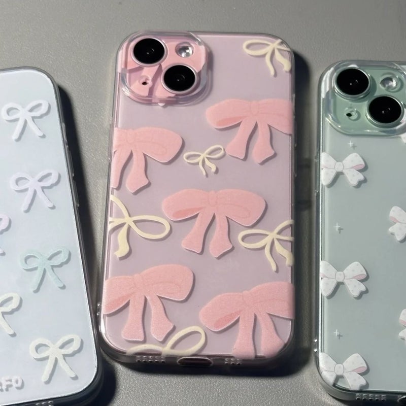 Small Fresh Bow Suitable for Apple 16Promax Fine Hole Soft Shell 13 14 15 Cartoon Style 16Pro 11 - Image 1