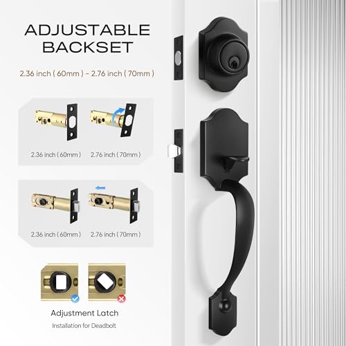 Leydebong Black Front Door Handle and Deadbolt Set, Classic Front Door Lock Set, All Keyed Differrnt Front Door Handle with Single Cylinder Deadbolt for Exterior Door, Reversible for Right&Left - Image 3