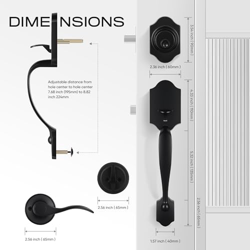 Leydebong Black Front Door Handle and Deadbolt Set, Classic Front Door Lock Set, All Keyed Differrnt Front Door Handle with Single Cylinder Deadbolt for Exterior Door, Reversible for Right&Left - Image 5