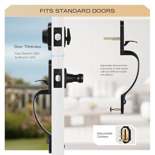 Leydebong Black Front Door Handle and Deadbolt Set, Classic Front Door Lock Set, All Keyed Differrnt Front Door Handle with Single Cylinder Deadbolt for Exterior Door, Reversible for Right&Left - Image 4