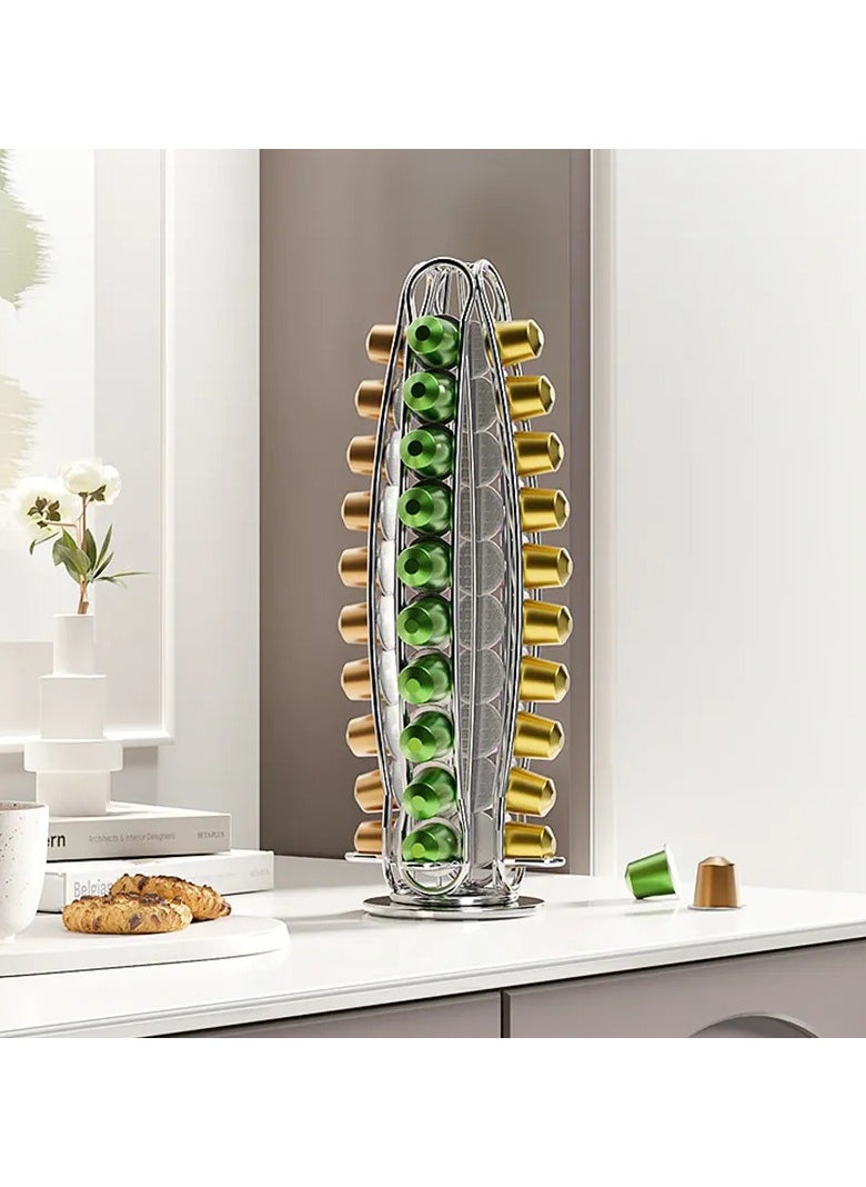 OASISWJ Coffee Capsule Stand, 40-Capsule Capacity, Chrome Finish, Coffee Pod Holder, Kitchen Organizer