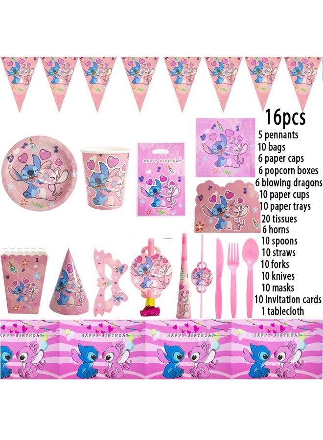 ميكسد 16 قطعة من الأطفال إبرة موضوع الطرف اللوازم ، إبرة الطرف الدعائم ، الجدول الديكور ، لافتة المجلس ، منديل ، كأس ، مفرش المائدة ، أدوات المائدة ، 10 ضيوف بدلة رياضية ، زينة الطرف - Image 2