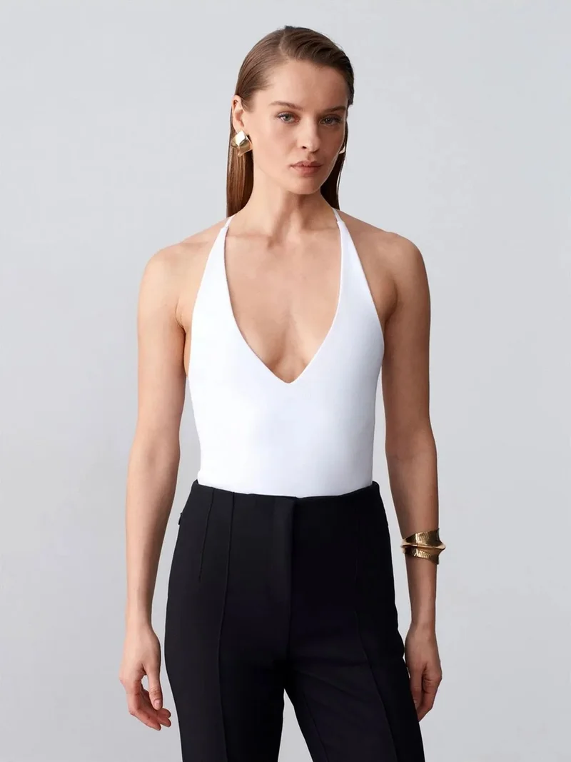 Dilvin DILVIN Slim Fit Cut-Out Halter Bodysuit