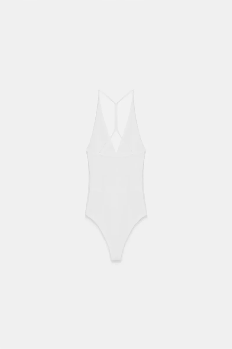Dilvin White DILVIN Slim Fit Cut-Out Halter Bodysuit for Women | Best Price UAE