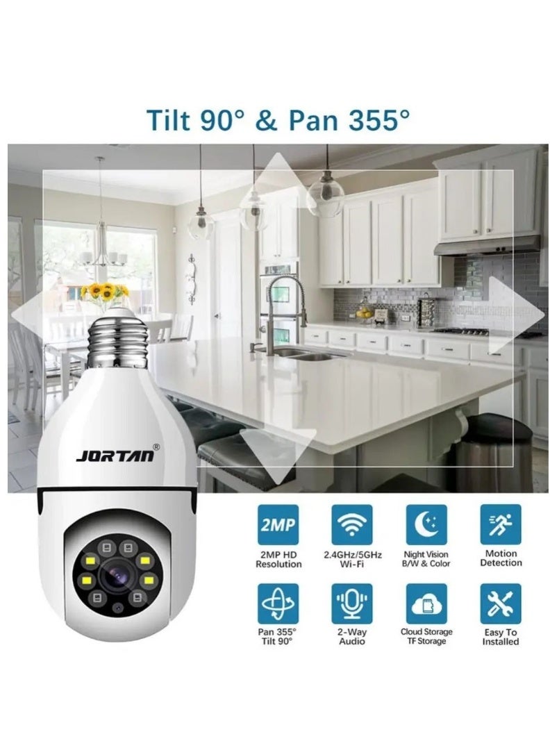 جورتان كاميرا Jortan E27 بمصباح كهربائي بدقة 2 ميجابكسل، رؤية ليلية ملونة، كشف الحركة، تتبع الحركة، محادثة ثنائية الاتجاه، فلاش مدمج، صورة عالية الدقة، تحكم PTZ - Image 3