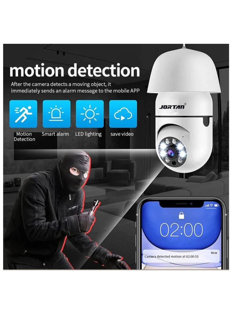 جورتان كاميرا Jortan E27 بمصباح كهربائي بدقة 2 ميجابكسل، رؤية ليلية ملونة، كشف الحركة، تتبع الحركة، محادثة ثنائية الاتجاه، فلاش مدمج، صورة عالية الدقة، تحكم PTZ - Image 5