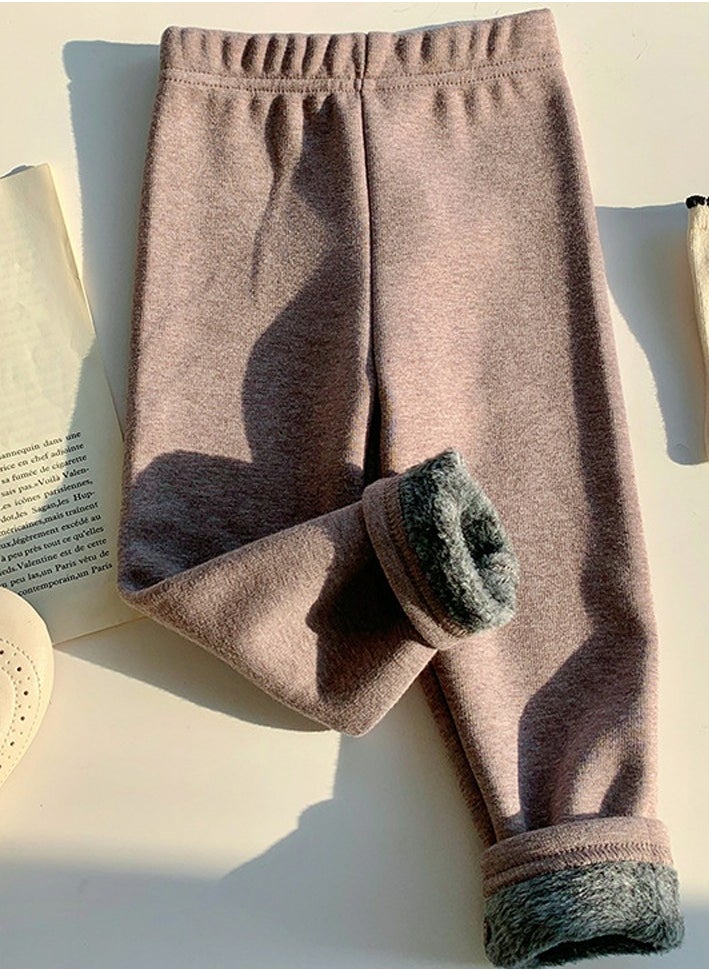 Loquat - Kids Solid Color Thick Thermal Underwear Pants Cotton Soft Long Johns Base Layer Bottom Children's Pajama Pants Oatmeal Color - Image 1