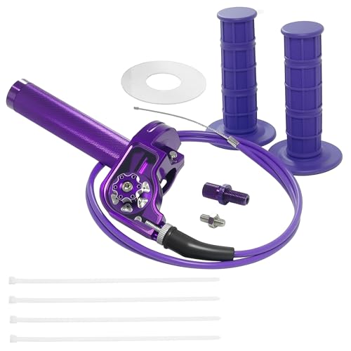 JXPANG Motorcycle Throttle Assembly,7/8" Quick Twist Throttle Grips with Throttle Cable Aluminum Alloy Universal for CRF KLX SSR TTR 110 125 150 200 250cc Dirt Pit Bike ATV Mini Bike (Type A-Purple) - Image 1