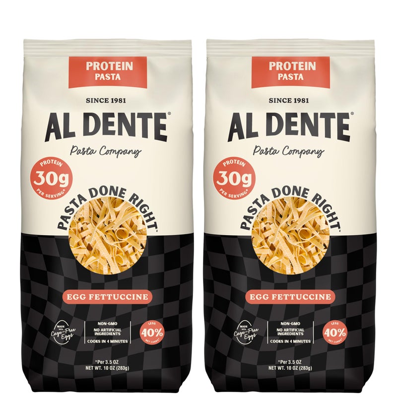ALDENTE Al Dente Protein Pasta Egg Fettuccine  30g High Protein in 35oz Serving Lower Carb High Fiber CageFree Eggs  Semolina Previously CarbaNada Packaging May Vary  10oz Bags Pack of 2 - Image 3